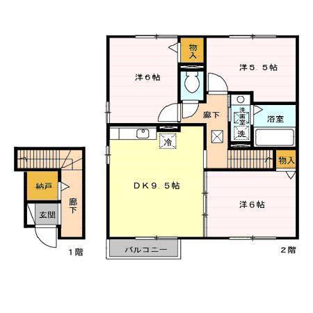 リビングタウン弘前 B(3DK/2階)の間取り写真