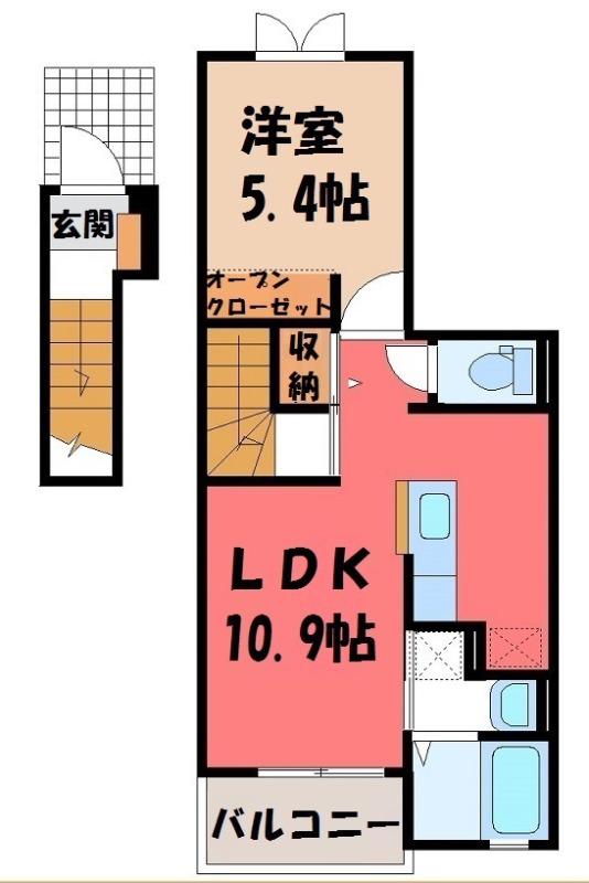 コート・ノース本庄B(1LDK/2階)の間取り写真