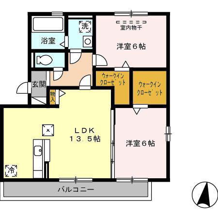 ソシアビューテラスB棟(2LDK/1階)の間取り写真