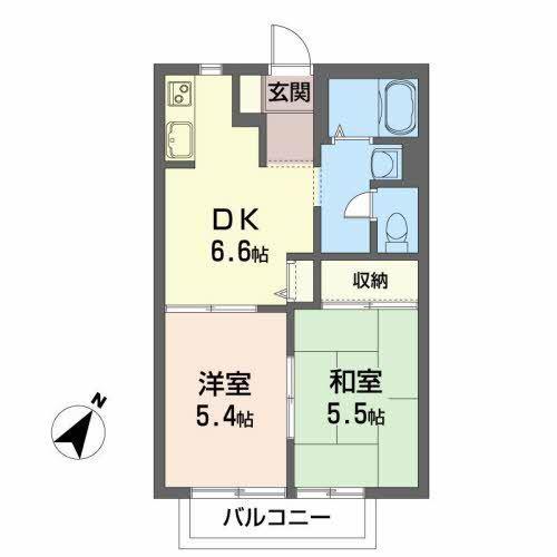 ベルハイムI(2DK/1階)の間取り写真