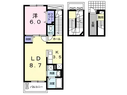 フランベル(1LDK/3階)の間取り写真