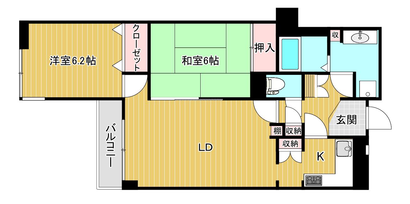 ロイヤルマンション(2SLDK/4階)の間取り写真