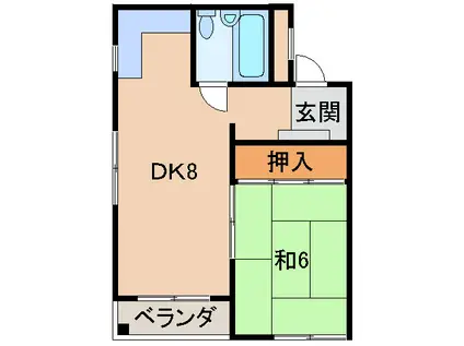 ドエル紀三井寺(1DK/2階)の間取り写真