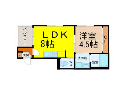 ハーモニーテラス荒子II(1LDK/1階)の間取り写真