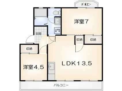 スカイハイツ新田(2LDK/4階)の間取り写真