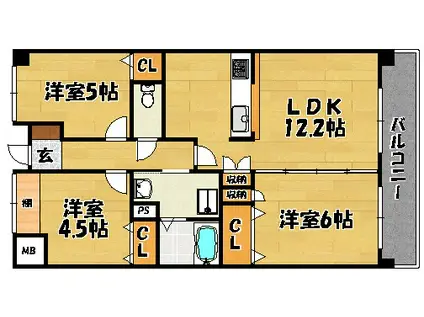 インペリアル上新庄(3LDK/6階)の間取り写真