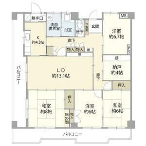 納屋橋マンションA棟(4SLDK/10階)の間取り写真
