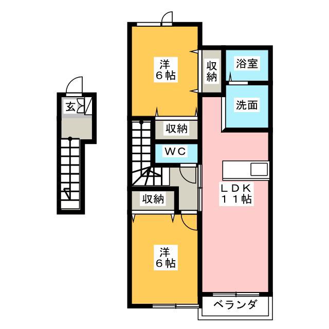ヴェルデ・ルーチェ B棟(2LDK/2階)の間取り写真