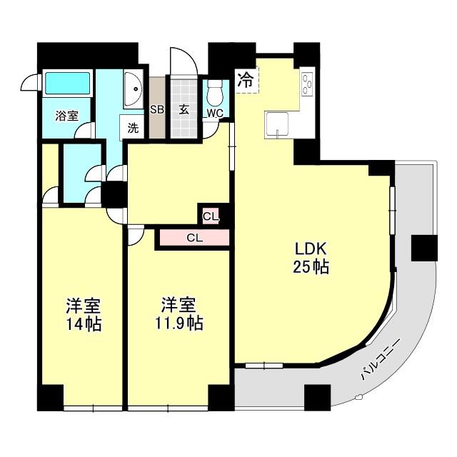 レジディア心斎橋ウエスト(2LDK/13階)の間取り写真