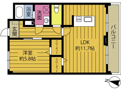 中島中央ビル(1LDK/5階)の間取り写真