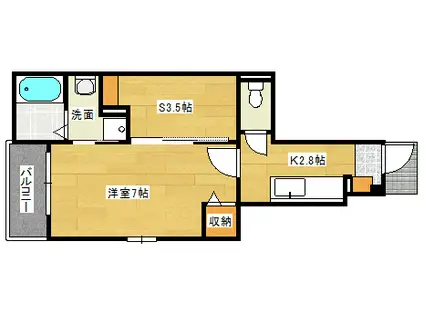フォレストリバー(1SK/1階)の間取り写真