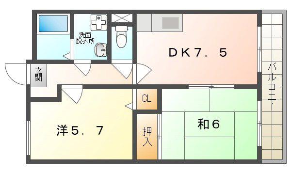 ベルヴィルC(2DK/2階)の間取り写真