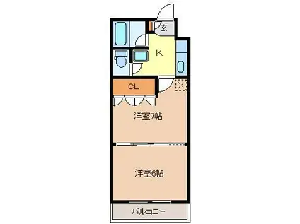 イーグルハイツ宮町(2K/3階)の間取り写真