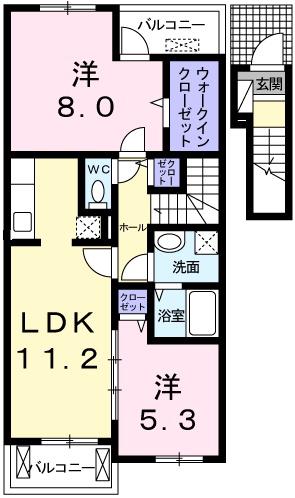 サニーウエルヴィラ(2LDK/2階)の間取り写真