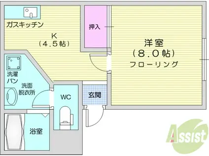 レジデンス黒木(1K/1階)の間取り写真