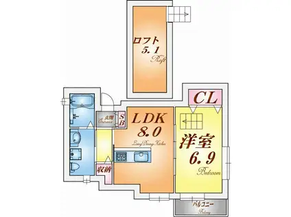 セイント エスペランサ月見山(1LDK/2階)の間取り写真