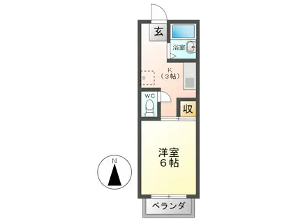 コスモキヌガサB棟(1K/2階)の間取り写真