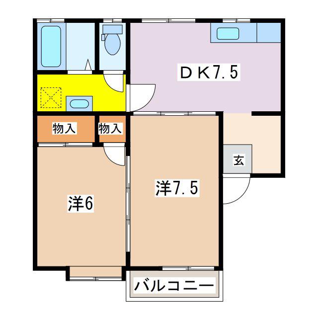 グランデール穂高A(2DK/2階)の間取り写真