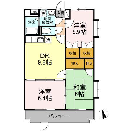 サンライズ駅部田(3DK/1階)の間取り写真