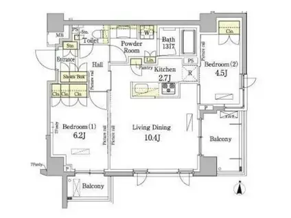 パークアクシス錦糸町・親水公園(2LDK/7階)の間取り写真