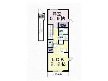 コート・ヤードII A(1LDK/2階)の間取り写真