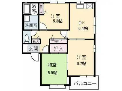 プリムリゼール A棟(3DK/1階)の間取り写真