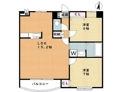 シティプラザ芦屋西(2LDK/3階)の間取り写真