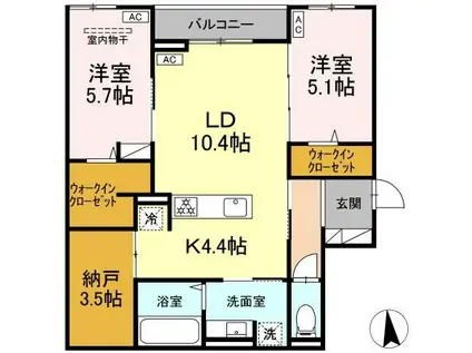 CLASSEUM仙台小田原 C棟(2SLDK/2階)の間取り写真