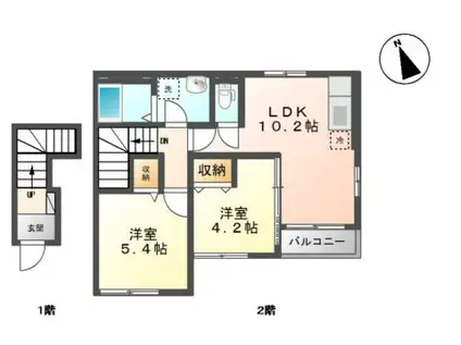 ヴァンヴールレーガ(2LDK/2階)の間取り写真