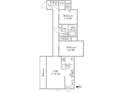 ベレオ三軒茶屋(2LDK/1階)の間取り写真