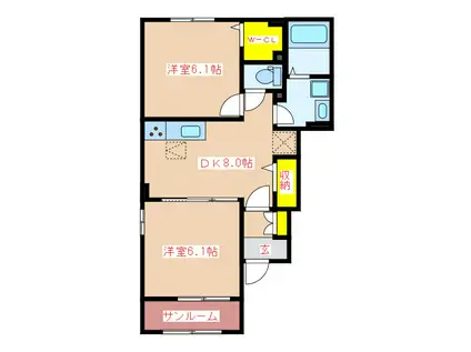 エスポワールI(2DK/1階)の間取り写真