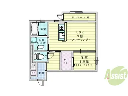 リベーラ辻Ⅱ(1LDK/2階)の間取り写真