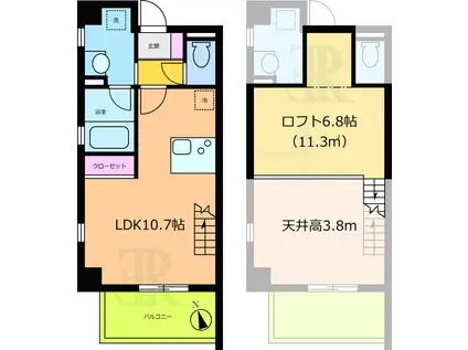プルメリアコート(ワンルーム/2階)の間取り写真