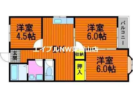 リレイズ葉月I(3DK/2階)の間取り写真