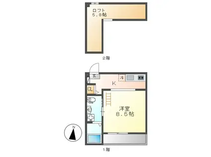 KAHALE小本(1K/2階)の間取り写真