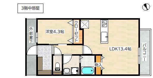アーデル美鈴園(1LDK/3階)の間取り写真