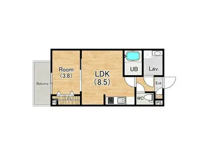 ジーメゾン名古屋南フリーシア(1LDK/1階)の間取り写真