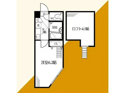ラ・シャンス元橋本(1K/2階)の間取り写真