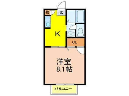 マリアージュF棟(1DK/1階)の間取り写真