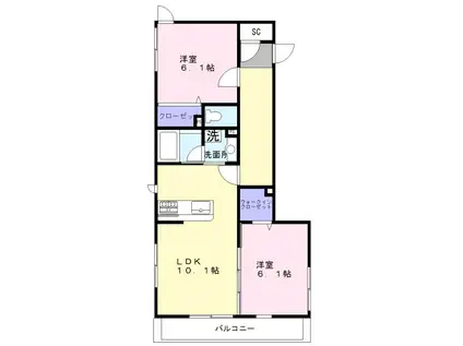 メゾンクレール(2LDK/2階)の間取り写真