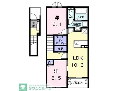 ヒカルサ名古屋港区大西II(2LDK/2階)の間取り写真