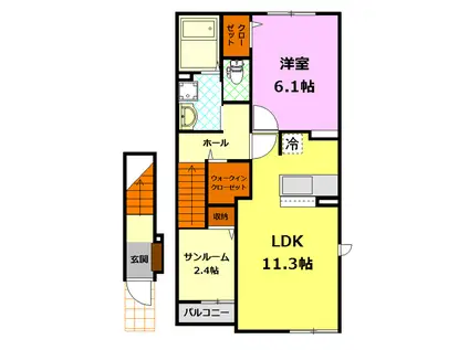 サンモーニング グロウ(1LDK/2階)の間取り写真