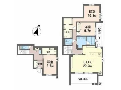 メゾン御影郡家之杜(3LDK/1階)の間取り写真