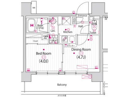 ガーラ・プライム川崎西口(1DK/14階)の間取り写真