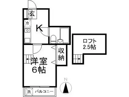 アーバンL21 B棟(1K/2階)の間取り写真