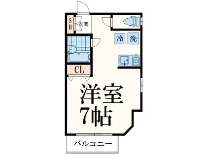 ウィンドスペイス(1K/1階)の間取り写真