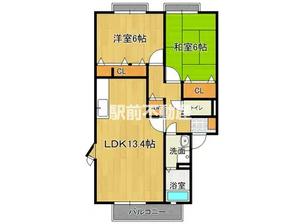 ティアラ横浜A(2LDK/2階)の間取り写真