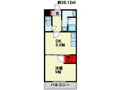 ウイングス片野II(1DK/13階)の間取り写真