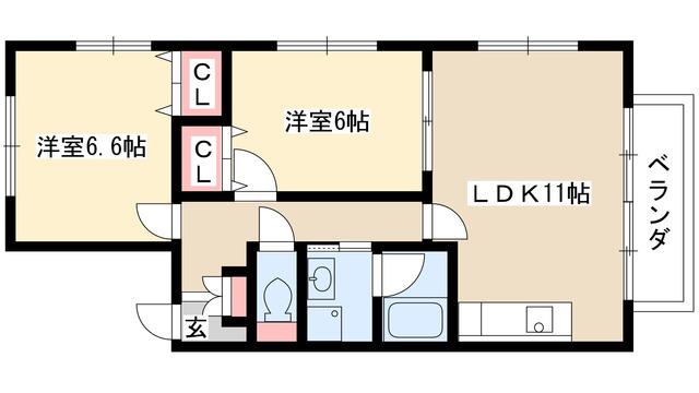 ルースリーリヤ(2LDK/2階)の間取り写真