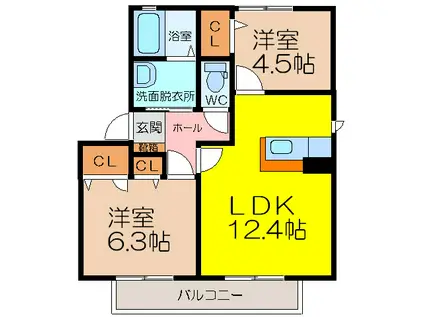 レグルス  II棟(2LDK/2階)の間取り写真